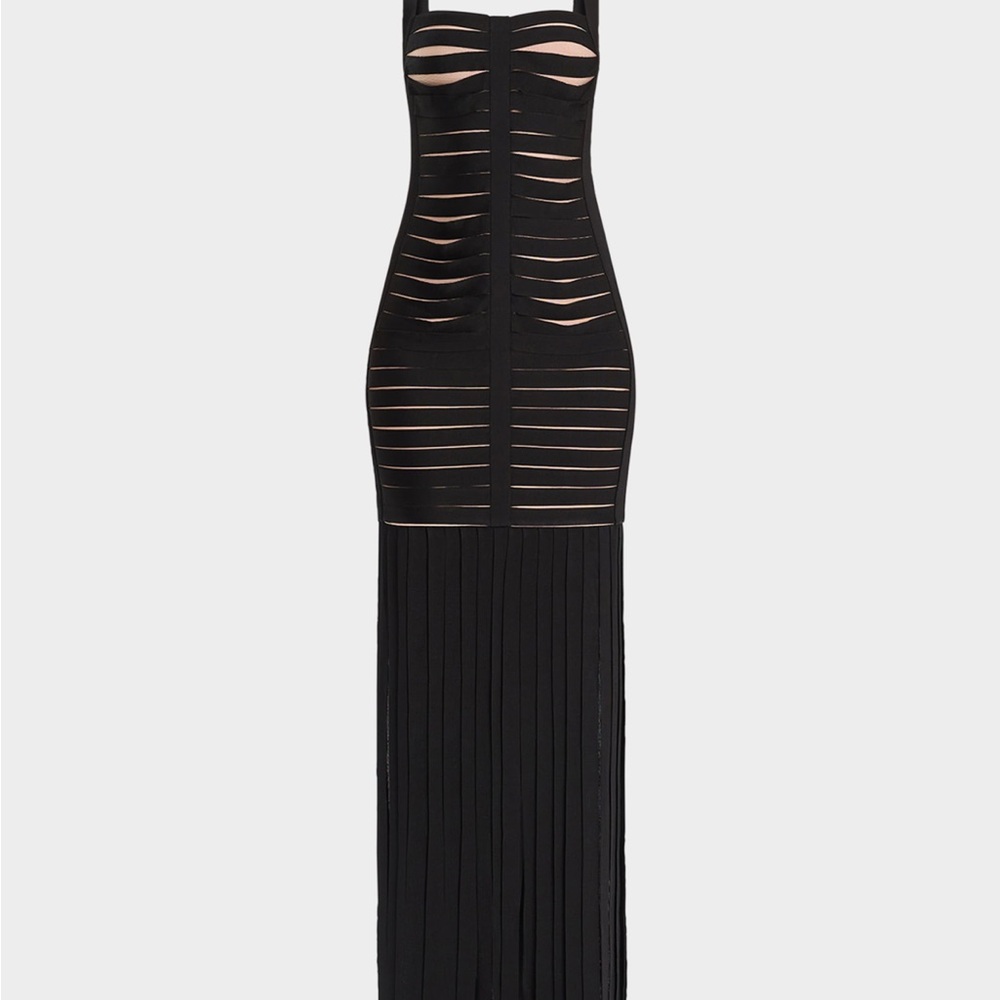 Herve Leger Black Strapless Dress with Stripes